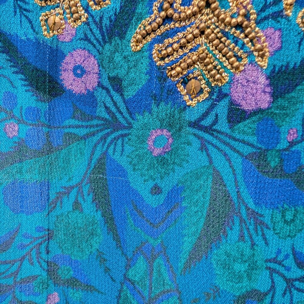 Soft Surroundings Womens Size S Bronte Blue Green Beaded Kaftan Tunic Top Flaw - Picture 7 of 11